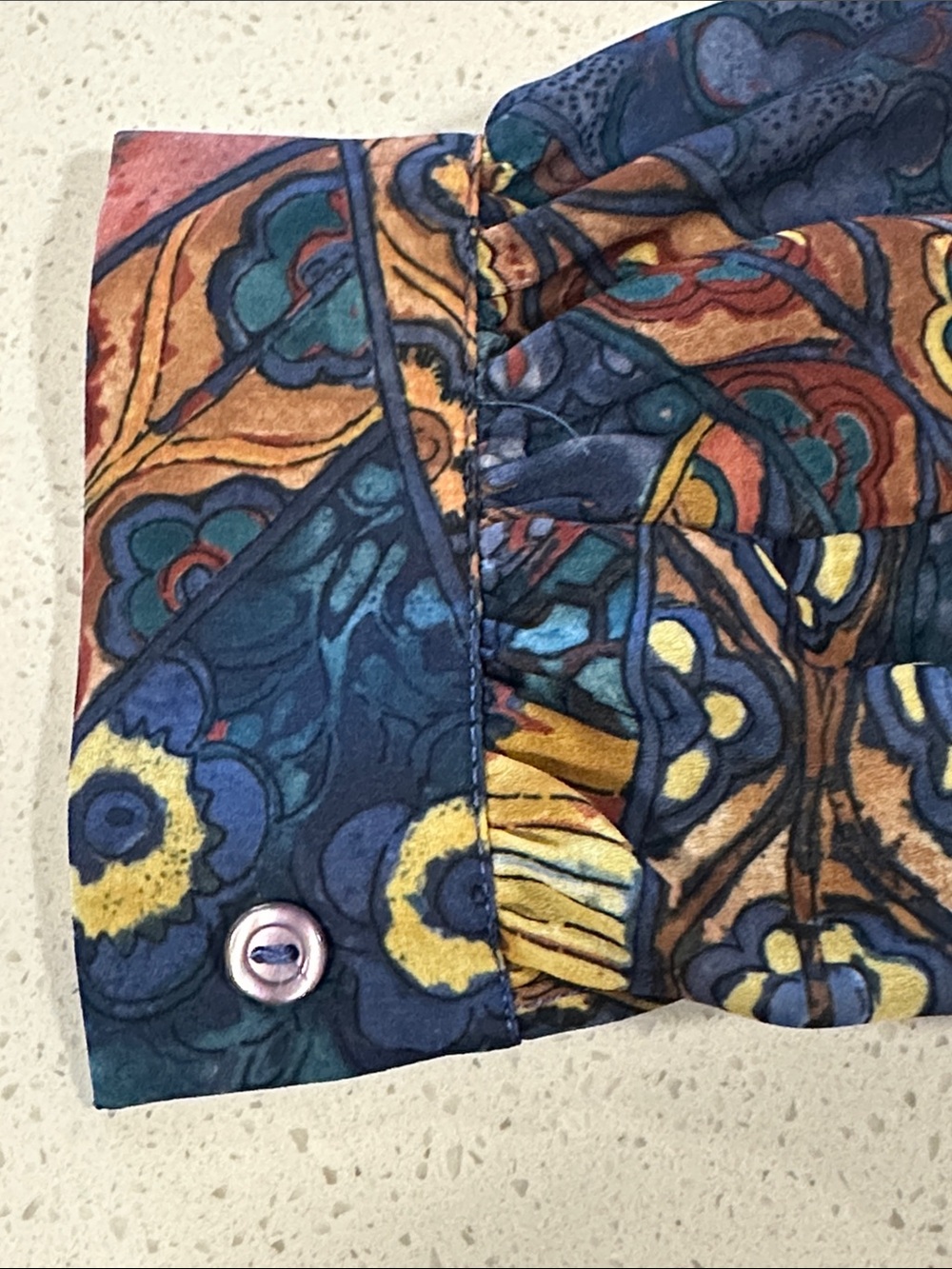 Patterned Blue Multicolor Button-Down Blouse - Picture 5 of 6